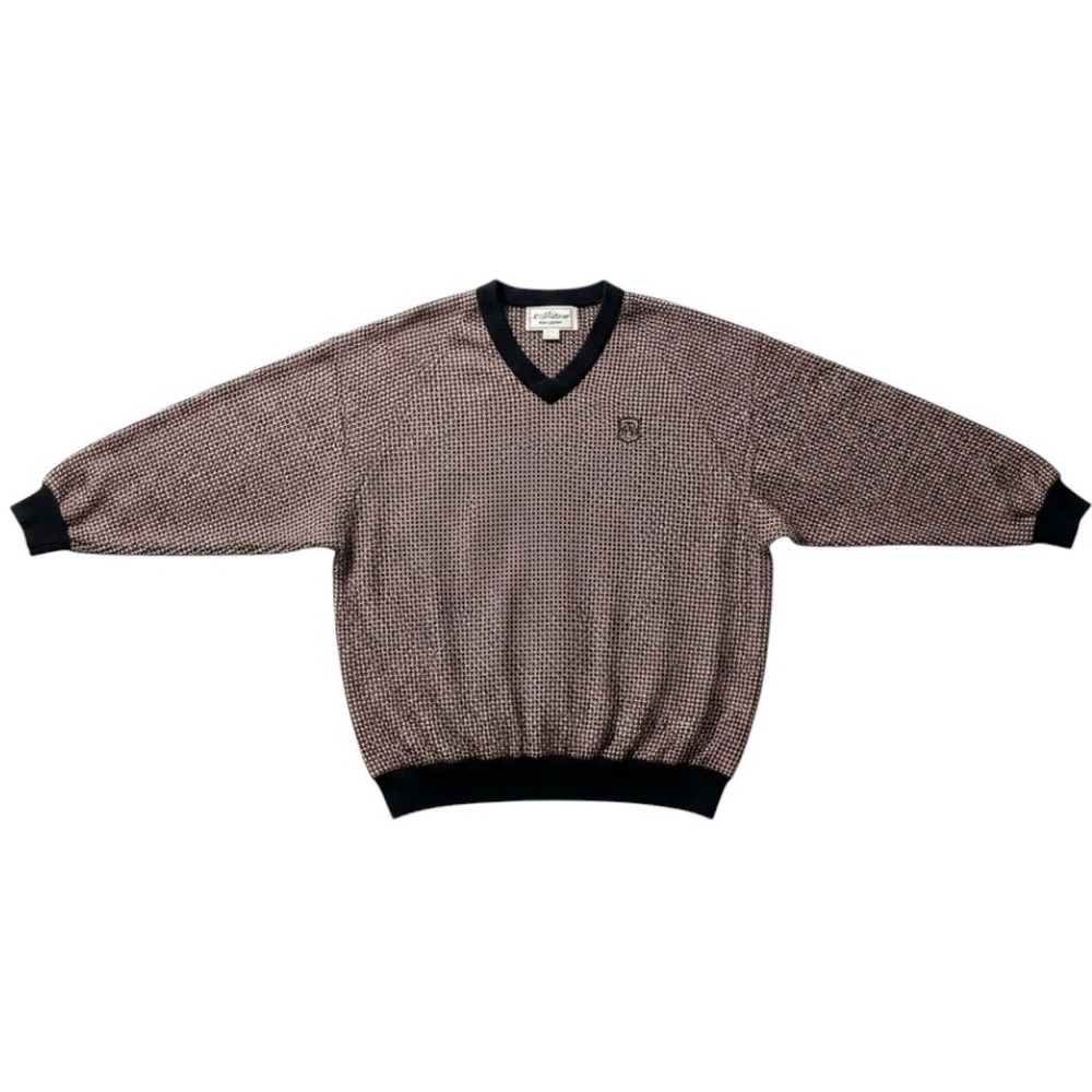 Pebble Beach Mens XL Brown Houndstooth‎ V-Neck Golf Windshirt Pullover RN91870